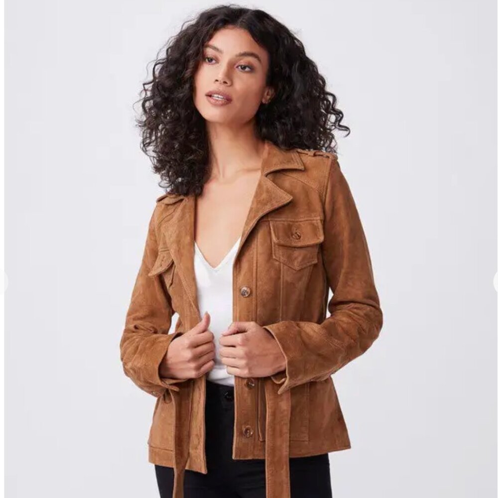 PAIGE Suede Tawnie Biker Jacket In Cognac (XS) 100% LEATHER
